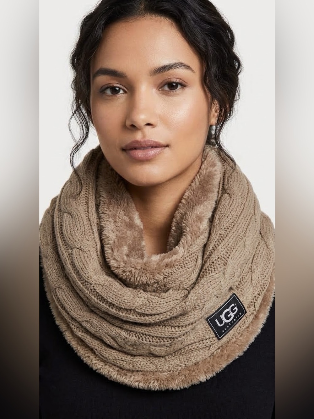 UGG Cable-Knit Faux-Fur Infinity Scarf in Chestnut